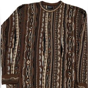 Geccu Australia 3D Knit Sweater Brown Vintage Coogi Style Men’s L Merino Wool